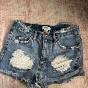 Forever 21 Light Blue Distressed Denim Cutoff Shorts